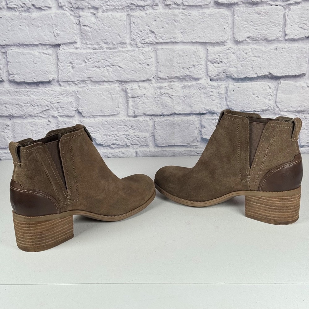 Clarks Maypearl Daisy Ankle Boots Booties Womens 10 Tan Suede Leather Block Heel - Picture 8 of 11